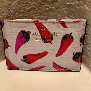 Kate Spade Red Pink Hot Chili Peppers Card Holder Wallet Garden Vegetable